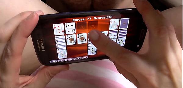  Bored by Anal Busty MILF fucked up the ass while playing cards on her phone. Huge 100 Natural Tits and she swallows Ass-to-Mouth.